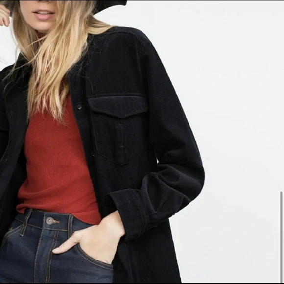 Zara Long Corduroy Overshirt Jacket - Picture 6 of 12